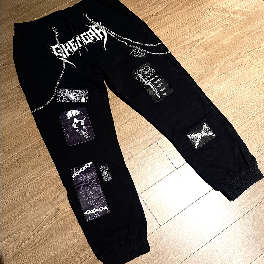 Black Graphic Joggers with Chain DJ Ghengar